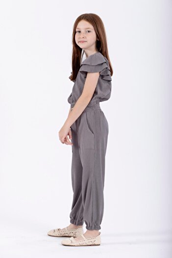 zepkids Gray Crew Neck Elastic Girl's Double Suit