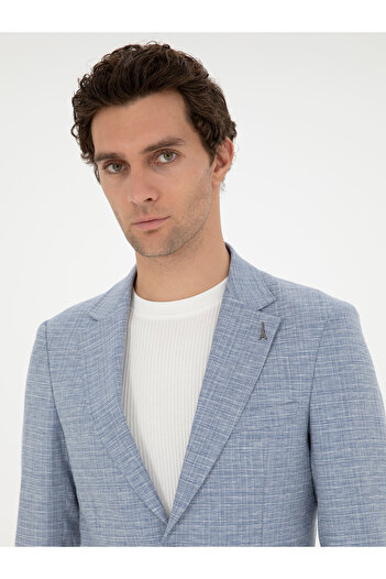 Cacharel Mavi Slim Fit Keten Karışımlı Spor Ceket 50293943-VR036