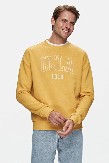 UCLA Sandhill Yellow Crew Neck Embroidered Raster Loose Fit Men's Sweatshirt