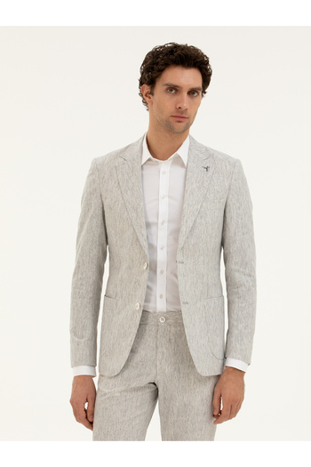 Cacharel Açık Gri Slim Fit Keten Karışımlı Ceket 50284616-VR001