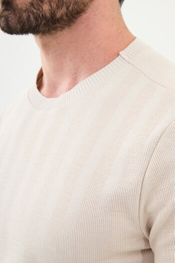 Mcr Ανδρικό μακρυμάνικο μπλουζάκι με σχέδιο Slim Fit Crew Neck Beige - 36836.24K