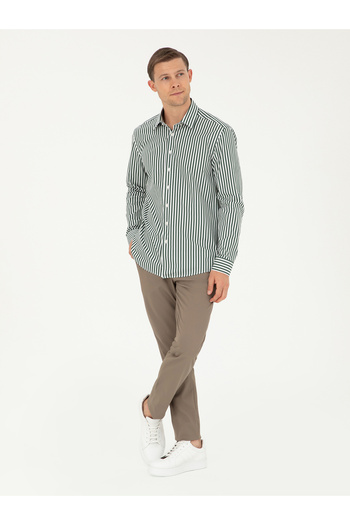 Cacharel Koyu Yeşil Slim Fit Pamuklu Çizgili Gömlek 50291360-VR079