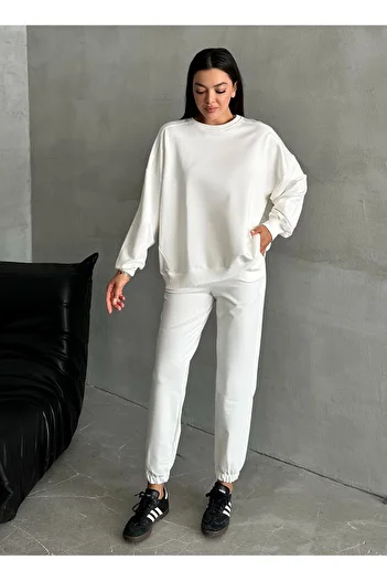 Laluvia Ecru Riven Long Sleeve Elastic Leg Set