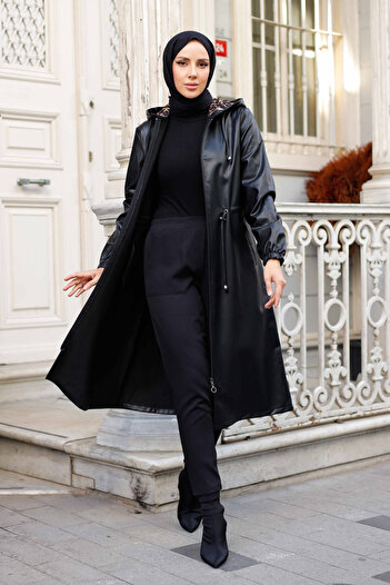 Pamuk Butik Γυναικείο δερμάτινο καπάκι με τσέπη με κουκούλα