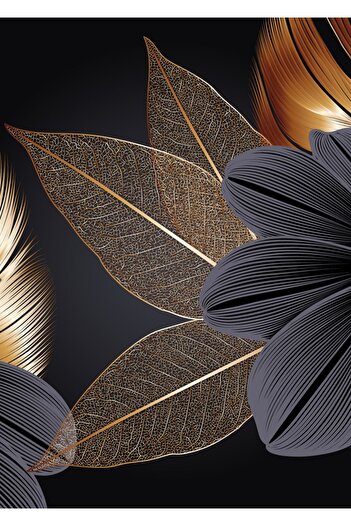 Harikabirev Harikabi̇rev - 06 Model Gold-Black Flower Combination, Plexi Framed Mdf Painting