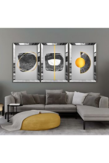 Harikabirev Harikabi̇rev - Gold-Grey Marble Patterned Sojut Kombiní Plexi Framed Mdf Painting Krfz