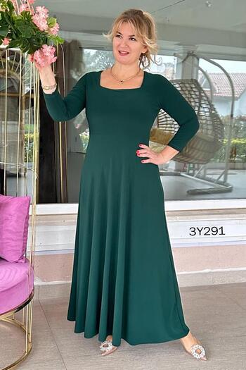 İnce Topuk Square Collar Lycra Long Dress - 3y291