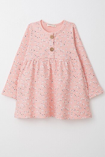 Breeze 1.5-5 Years Girl's Floral Patterned Long Sleeve Dress - Salmon