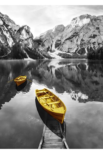 Harikabirev Harikabi̇rev Boat Combination - Yellow-Grey, Plexi Framed Mdf Painting, Krfz