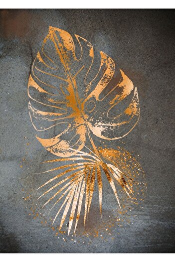 Harikabirev Harikabi̇rev - Gold-Grey Leaf and Deer Combo |   Plexi Framed Mdf Table Krfz