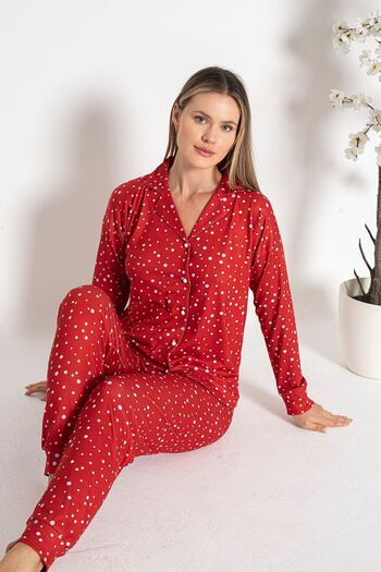 REMSA Thermal Red Women's Pajama Set - Buttoned, Model 24492