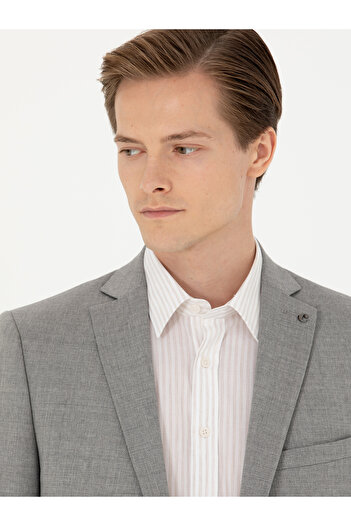 Cacharel Gri Slim Fit Yün Klasik Ceket 50270132-VR024