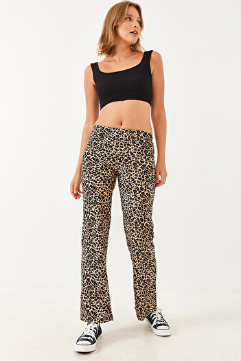 Bianco Lucci Women's Leopard Patterned Suede Pants 10016 60251857