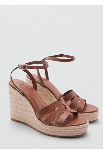 MANGO Woman Wedge Heeled Striped Sandals