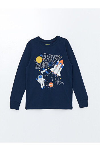 LC Waikiki Комплект піжами для хлопчиків з принтом на шиї з довгим рукавом Lcwk Crew Neck