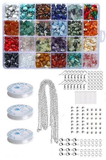 uniquehobby 24 μάτια σε κουτί Yoga Chakra Natural Broken Stone With Box Σετ κατασκευής κολιέ βραχιολιών με χάντρες σπασμένη πέτρα