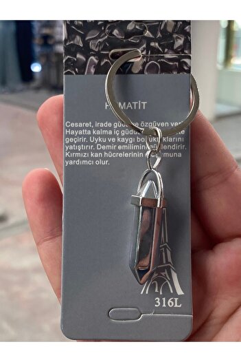 KEHRİBAREVİ KARAMAN Natural Stone Keychain Hematite Stone (Stones of Stress, Balance, Joy, Courage)