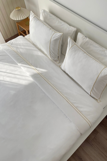 RİTMOHOME Off-White Gold Bias Plain Plain Cotton Hotel Series Double Dowry Duvet Cover Set