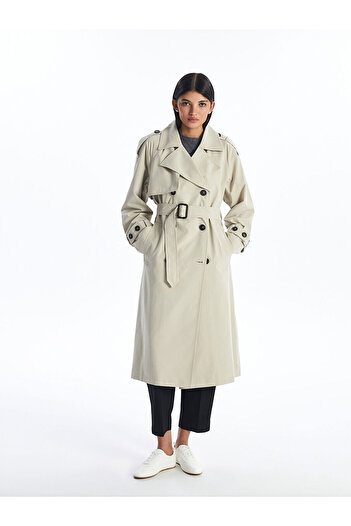 LC Waikiki Oversize Women's Trench Coat - Double Breasted Collar, Straight Cut