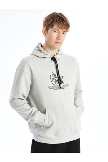 LC Waikiki Ανδρικό χοντρό φούτερ με στάμπα Lcw Casual γκρι μακρυμάνικο