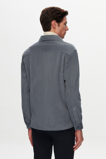 Twn Relaxed Fit Mavi Düz Kadife Gömlek Mont