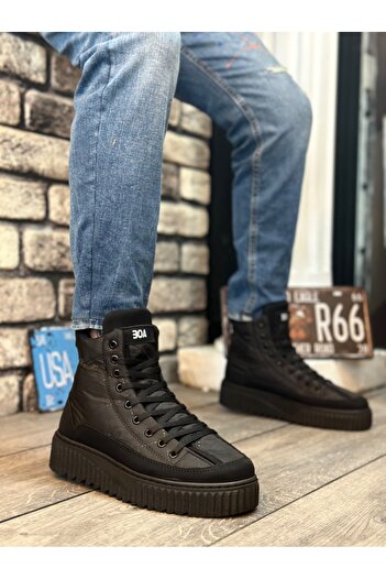 BOA BA0811 BOA High Black Sole Black Parachute Fabric Skin Detailed Half Ankle Sports Boots