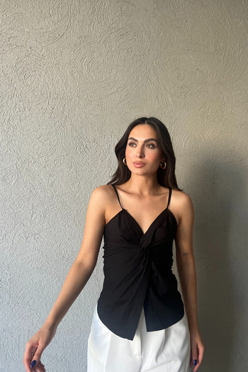 Seda Yalçın Atelier Black Strappy Gather Detailed Blouse