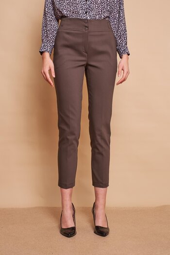Jument High Waist Thick Belt Pocket Slim Leg Ankle Length Cotton Lycra Fabric Trousers - Dark Khaki