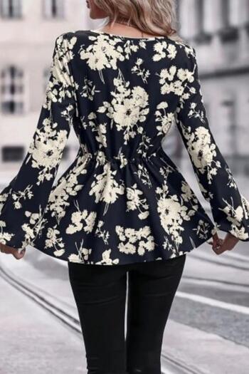 Mossta Beige Colored V-Neck Floral Patterned Sandy Blouse - Waist Lace up