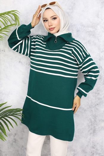 benguen Emerald Green Striped Knitwear Tunic - 11047-22