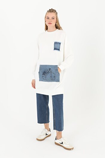 Puane Women's Kangaroo Pocket Denim Detailed Tunic P10560