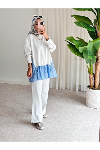 ASEL FASHİON Sono Shirt Striped Set Ecru