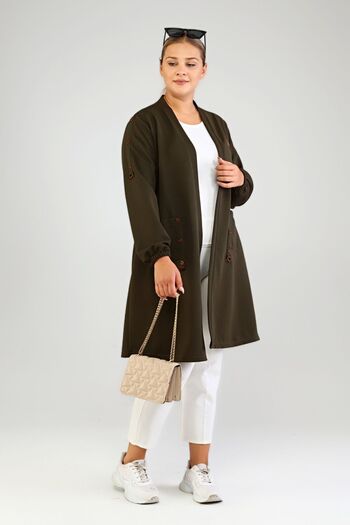 Ferace Women's Large Size Organ Cardigan Steel Ottoman Khaki