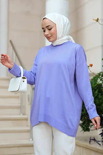LOCCO Lilac Oversize Knitwear Women's Sweater - Crew Neck