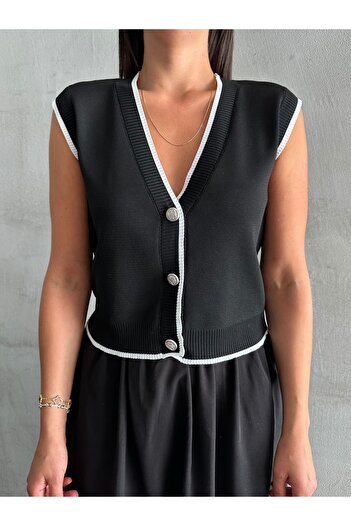 Laluvia Black Mona Contrast Striped Sleeveless Vest