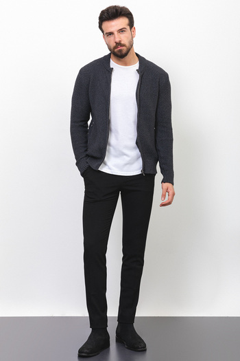 Mcr Patterned Slim Fit Judge Collar Men's Cardigan Anthracite - 11233.22K