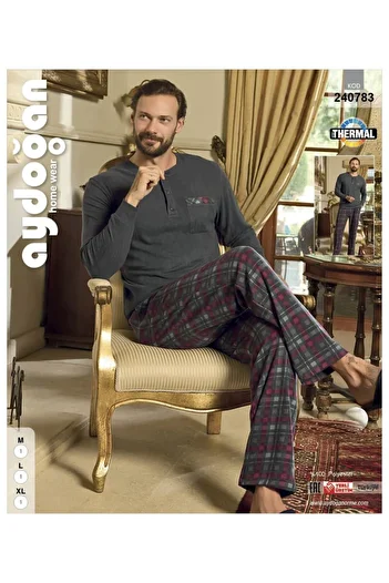 Aydoğan Aydoğan 240783 Men's Thermal Patched Long Sleeve Pajama Set