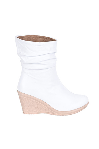NOOSY Γυναικείες μπότες από γνήσιο δέρμα Wedge Heel Λευκό
