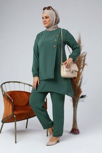 Ferace Women's Large Size Lower Top Hijab Double Ayrobin Suit Khaki
