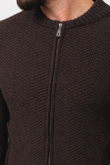 Mcr Patterned Slim Fit Judge Collar Men's Cardigan Brown - 11233.22K
