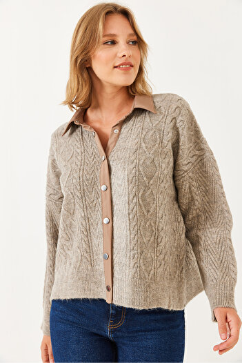 Bianco Lucci Women's Polo Neck Cardigan Th 241063 60251875