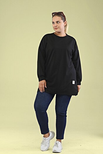 Ferace Women's Hijab Clothing Large Size Tunic Two Thread Black