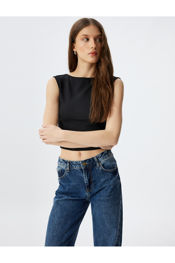 Koton Textured Sleeveless Crop Top with Low-Cut Detail on Back