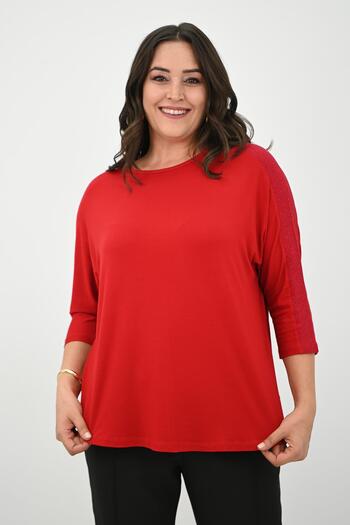Koza Butik Women's Plus Size Sleeve Glitter Detailed Blouse 1855