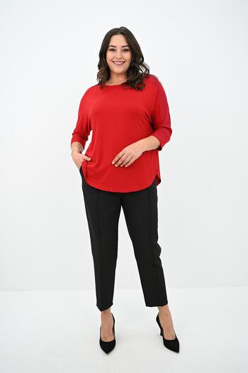 Koza Butik Women's Plus Size Sleeve Glitter Detailed Blouse 1855