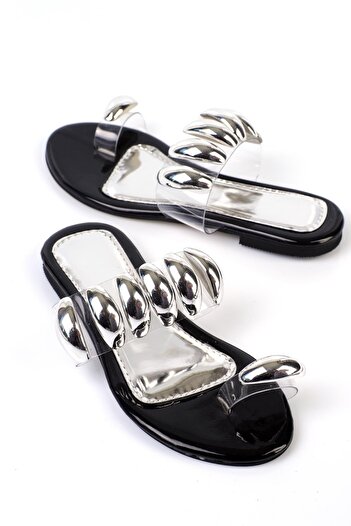 ShoeTek Saldinya Black Patent Leather - Flip Flops Stoned, Papuci de damă cu bandă