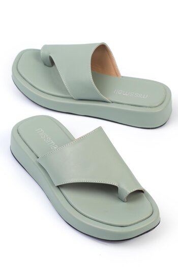 ShoeTek Mint Green Marivya Women's Leather Slippers - Flip Flops