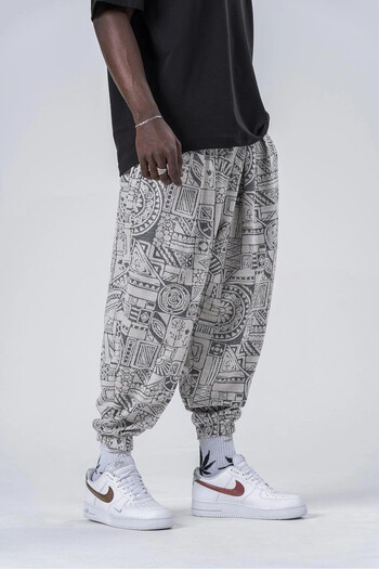 hazelin Men's Ecru Anthracite Elastic Waist and Leg Loose Cut Jogger Sweatpants Hzl24S-Mxc8989-999