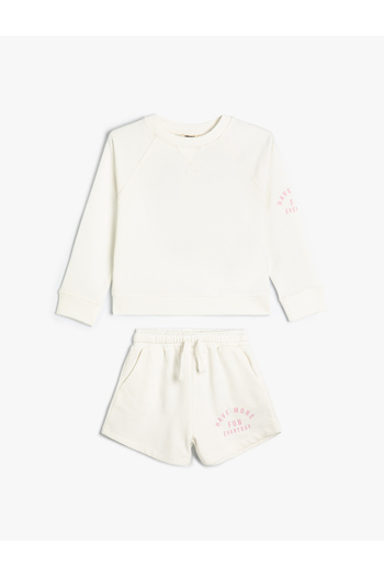 Koton Cotton Set of 2 Sweatshirts and Shorts - Slogan Printed