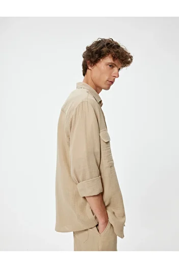 Koton Cotton Long Sleeve Shirt - Muslin Cover and Pocket Detail